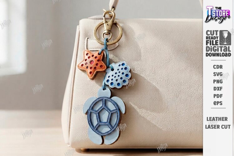 Leather Keychain Laser Cut | Bag Charm | Sea Turtle Bag Tag example image 1
