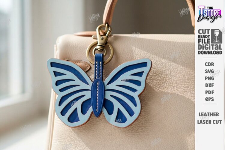 Leather Keychain Laser Cut | Bag Charm | Butterfly Bag Tag example image 1