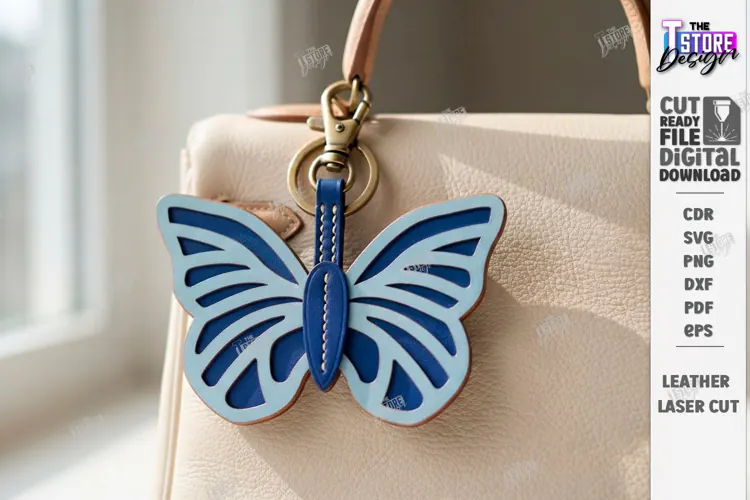 Leather Keychain Laser Cut | Bag Charm | Butterfly Bag Tag