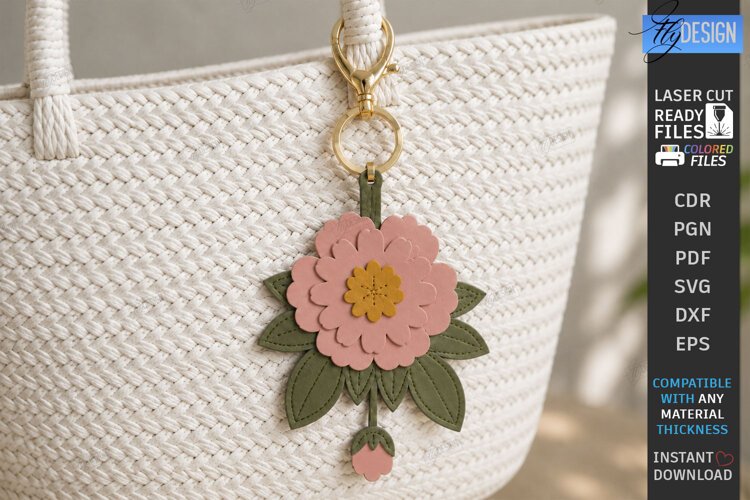 3D Leather Bag Charm Laser Cut | Flower | Floral Accessory example image 1