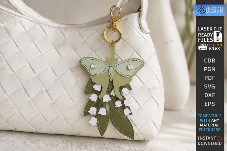 3D Leather Bag Charm Laser Cut | Butterfly | Floral Design