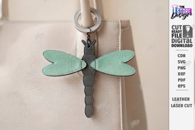 Leather Keychain Laser Cut | Bag Charm | Dragonfly Bag Tag example image 1