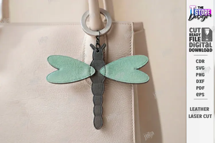Leather Keychain Laser Cut | Bag Charm | Dragonfly Bag Tag
