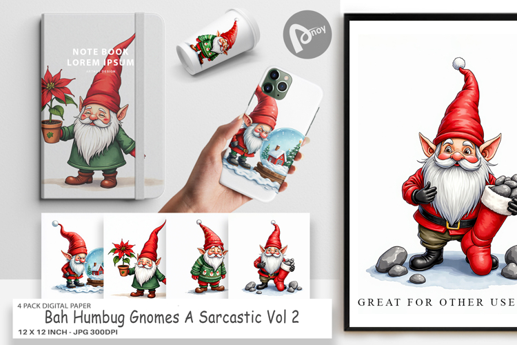 Bah Humbug Gnomes Digital Paper