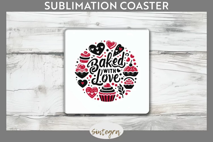 Baked With Love v1 Square Coaster Sublimation