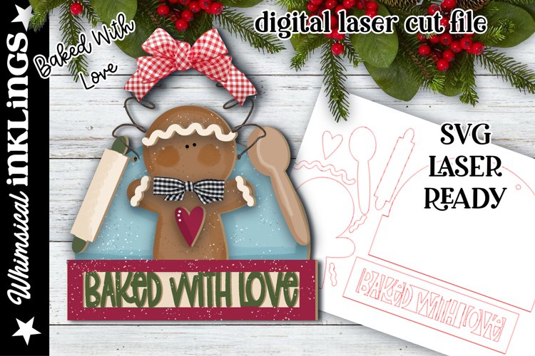Baked With Love-Gingerbread SVG For Laser Cutting example image 1