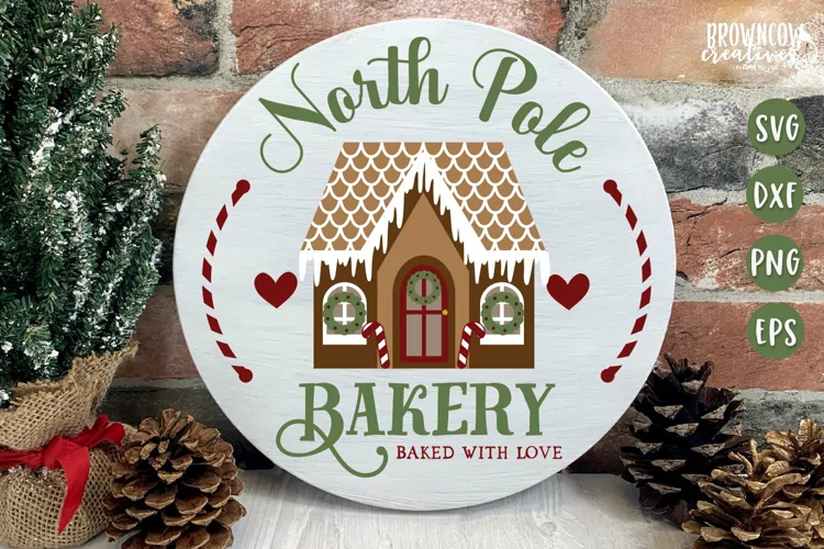 North Pole Bakery Round Sign SVG, Round Christmas SVG