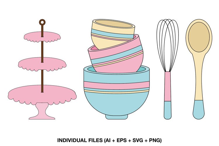 Baking clipart collection with four coordinated kitchen illustrations