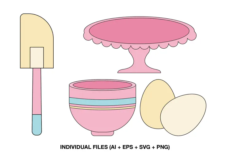 Baking Clipart with Cake Stand, Bowl and Eggs