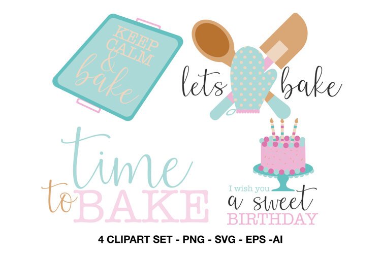 Baking Quote Clipart with Cake & Kitchen Utensils
