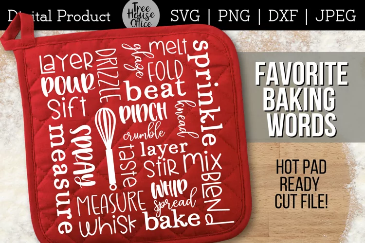 Pot Holder SVG, Baking Words SVG for Pot Holder or Tea Towel