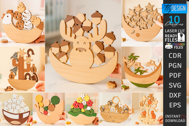 Balance Games Laser Cut Bundle |Balancing Stacking Toys| CNC