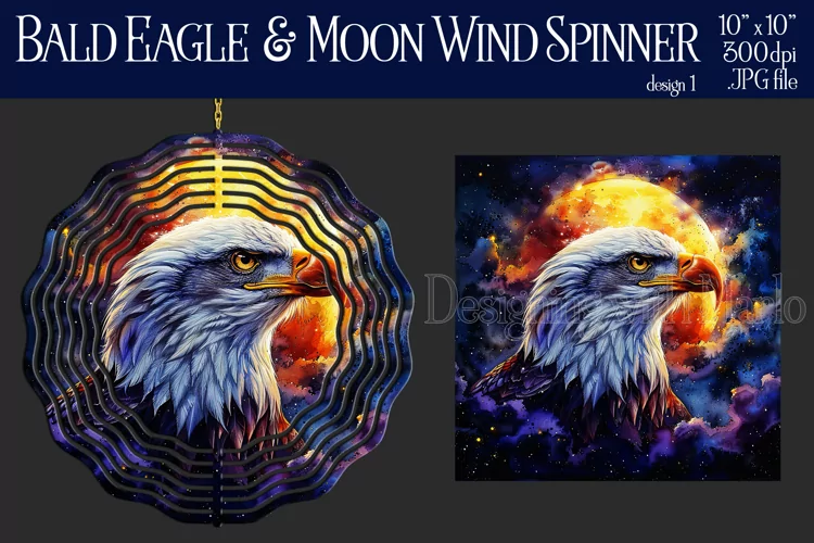Bald Eagle Wind Spinner, Fantasy Wind Spinner, Moon, d1