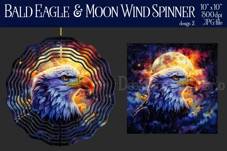 Bald Eagle Wind Spinner, Fantasy Wind Spinner, Moon, d2
