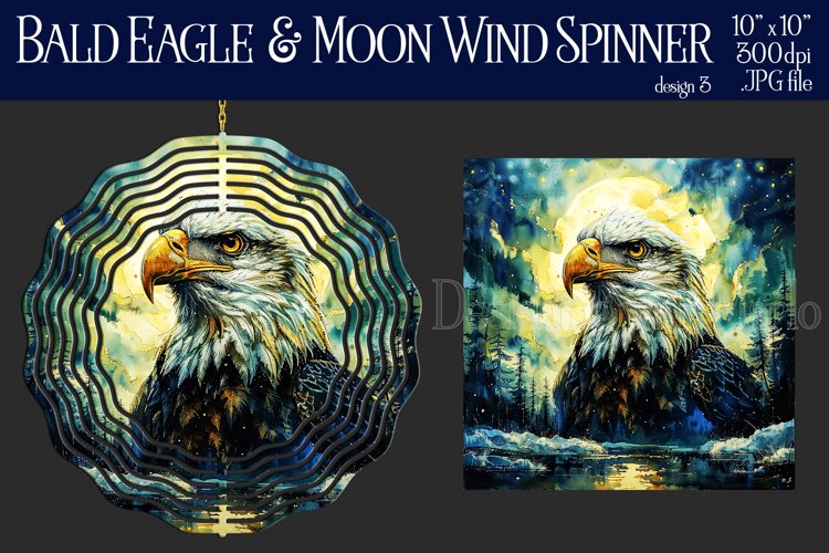 Bald Eagle Wind Spinner, Fantasy Wind Spinner, Moon, d3 example image 1