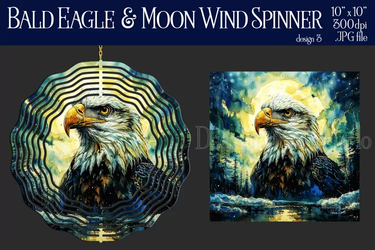 Bald Eagle Wind Spinner, Fantasy Wind Spinner, Moon, d3