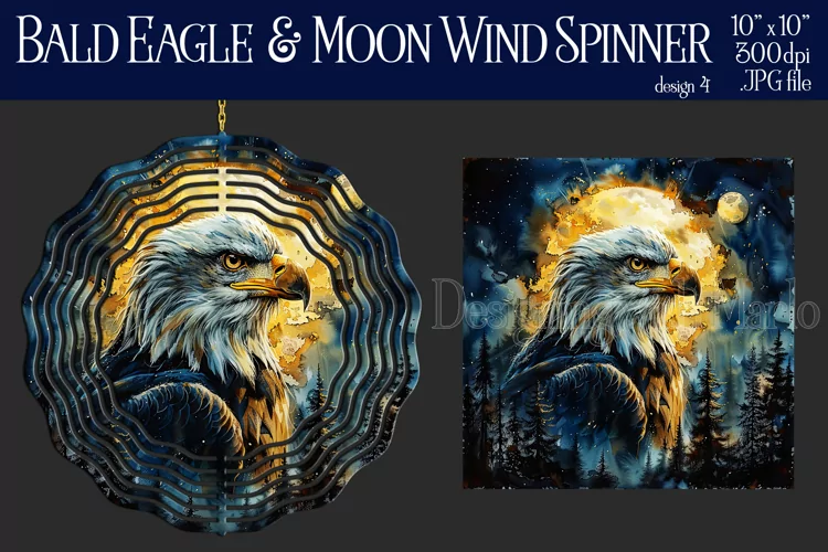Bald Eagle Wind Spinner, Fantasy Wind Spinner, Moon, d4