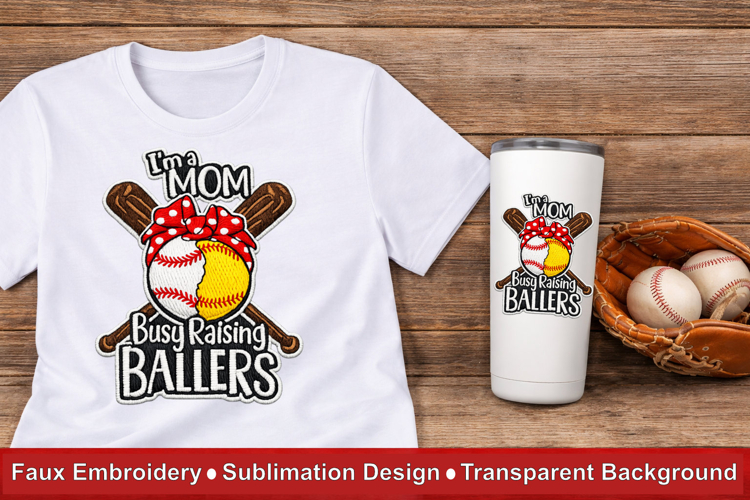 Baseball Mom PNG - Busy Raising Ballers Faux Embroidery png