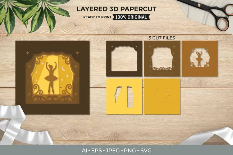 3D Papercut Ballerina Dancing on The Stage Layered Template