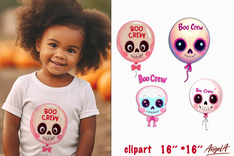 Cute Skull balloon clipart Halloween clipart PNG Boo crew