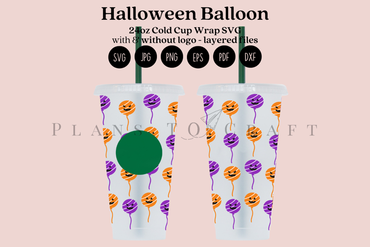 Balloon Halloween 24oz Cold Cup Tumbler Wrap SVG