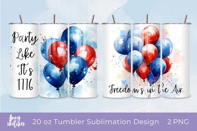 4th of July Balloons Tumbler Wrap PNG 20 oz Skinny Tumbler