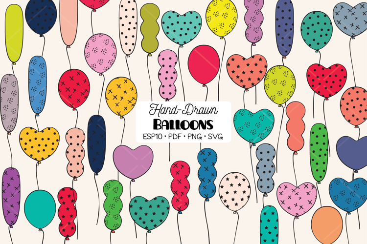 Colored Party Balloons | Hand drawn Birthday Doodles
