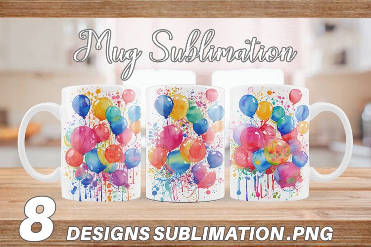 Balloons Watercolor | Mug sublimation design example image 1