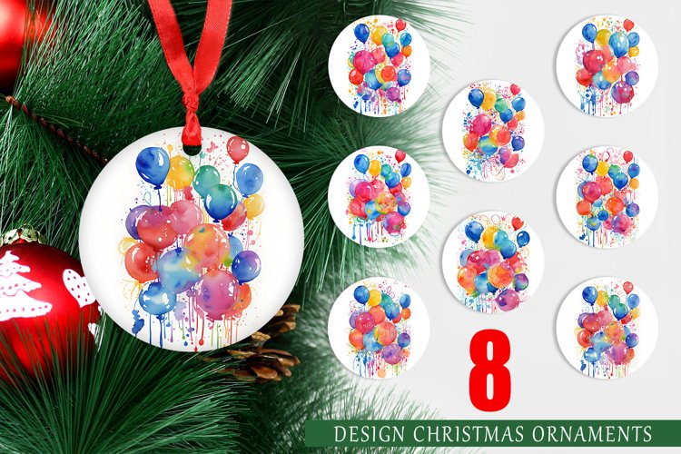 Christmas Ornaments Balloons Watercolor