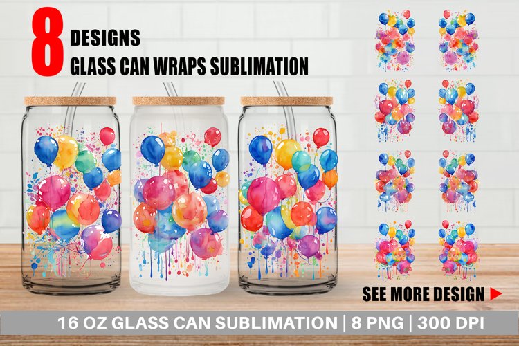 Balloons Watercolor Glass Can Wraps