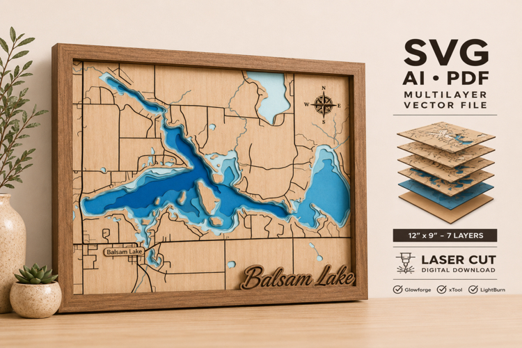 Balsam Lake 3D Wooden Map Laser Cut Files