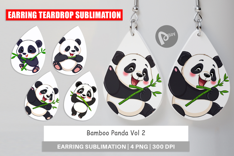 Earring Panda with Bamboo