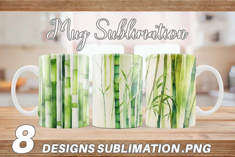 Bamboo Texture Watercolor Mug sublimation design