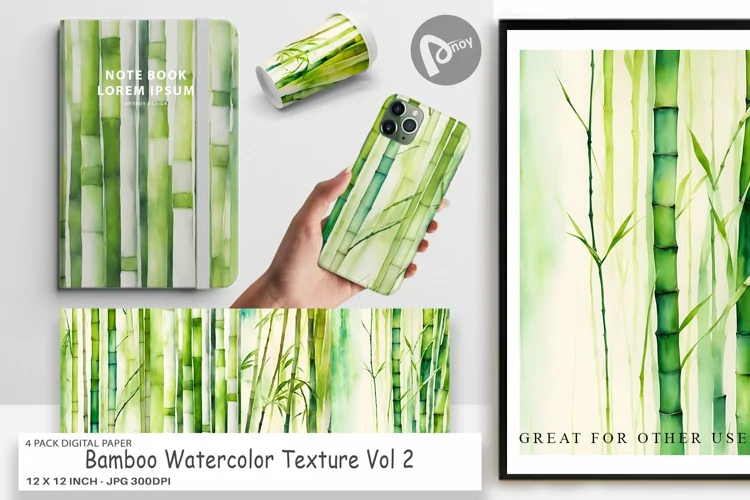 Digital Paper Bamboo Watercolor Texture