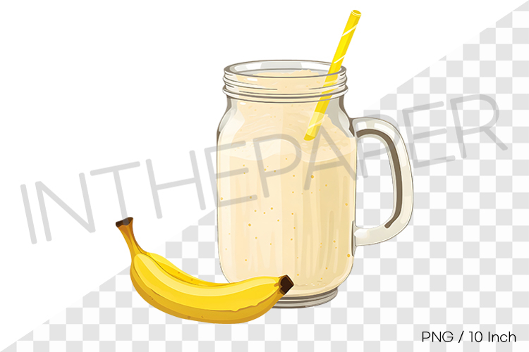 Banana smoothie in glass jar PNG fruit cartoon summer illust
