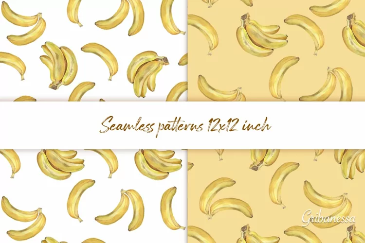 Bananas. Watercolor seamless patterns