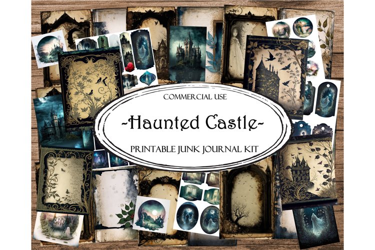 Haunted Castle Junk Journal Kit, Printable Ephemera, Craft