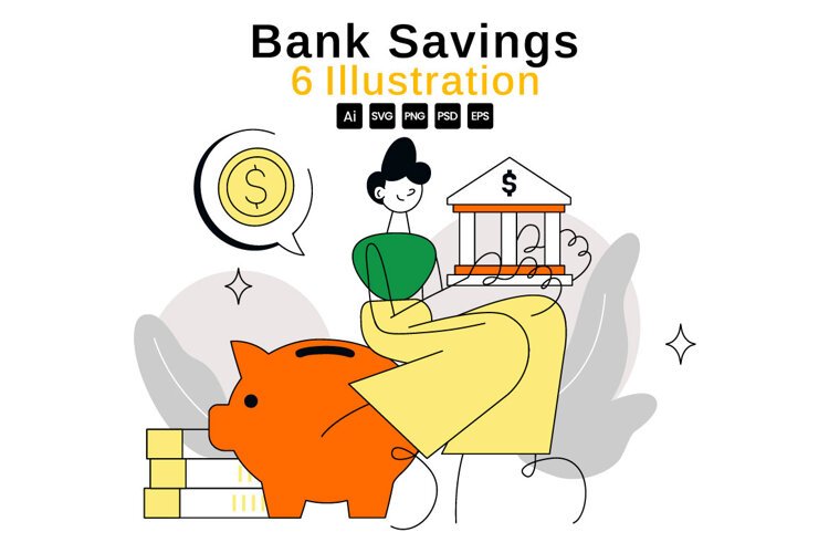 6 Bank Savings Vector Illustration example image 1