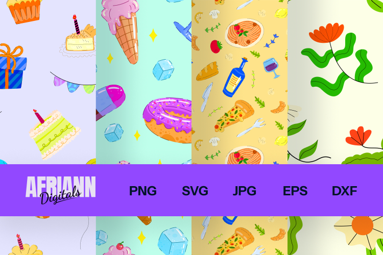 Seamless Pattern of Food and Summer vibe | 4 Variations