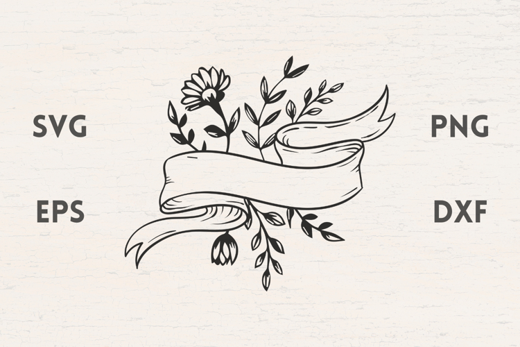 Vintage Ribbon with Flowers SVG