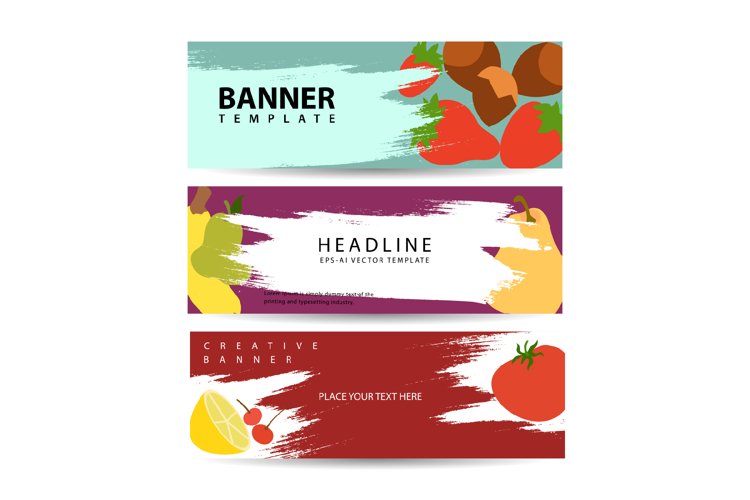 Set of three horizontal berries and fruits banners images