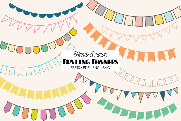 Colorful Bunting Banners | Hand Drawn Triangular Garland