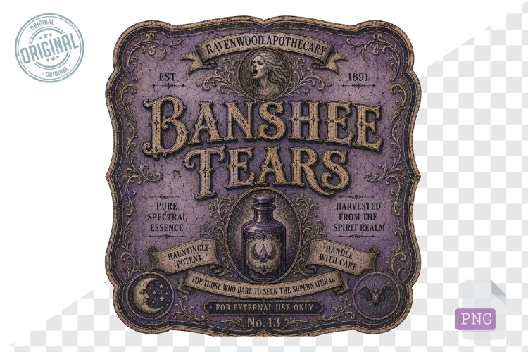 Banshee Tears Gothic Apothecary Vintage Label PNG
