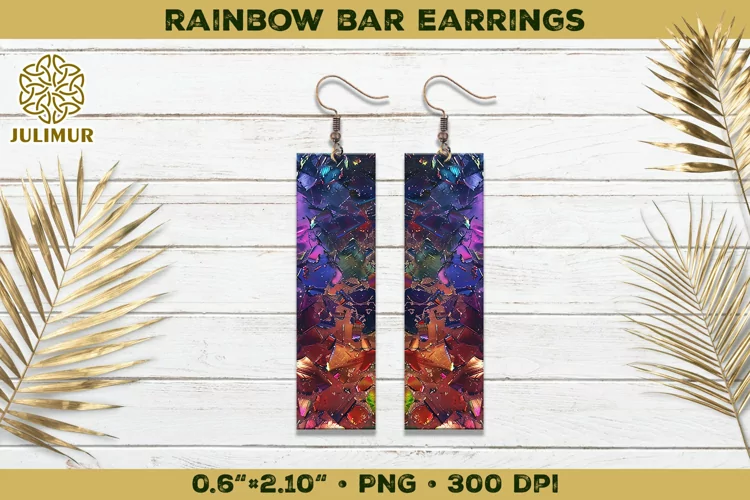 Iridescent Rainbow Bar Earrings Sublimation Design