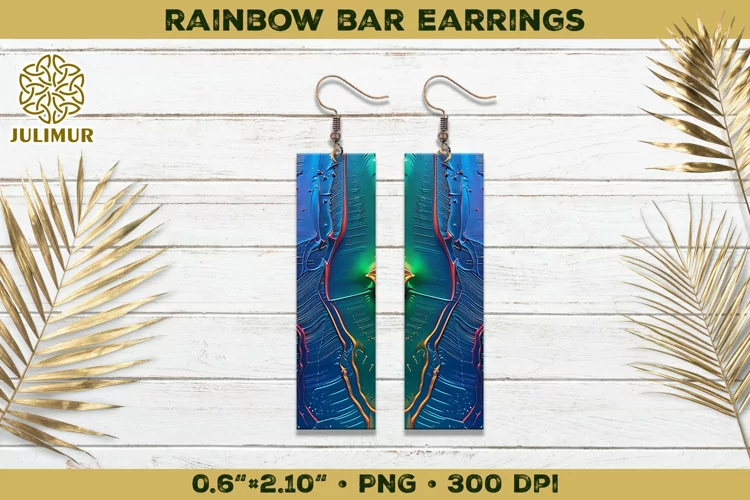Iridescent Rainbow Bar Earrings Sublimation Design