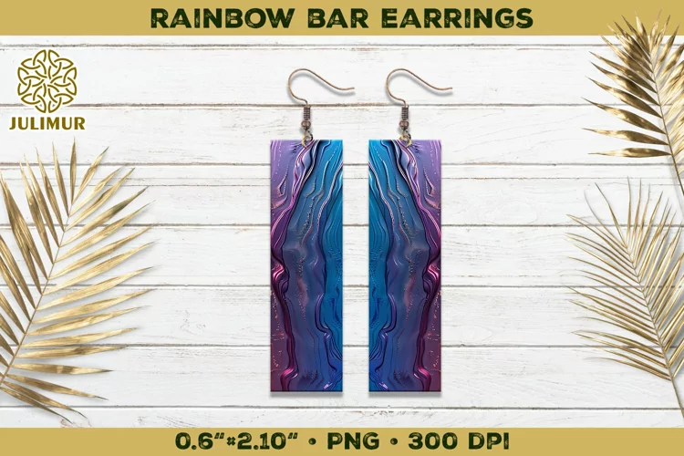 Iridescent Rainbow Bar Earrings Sublimation Design