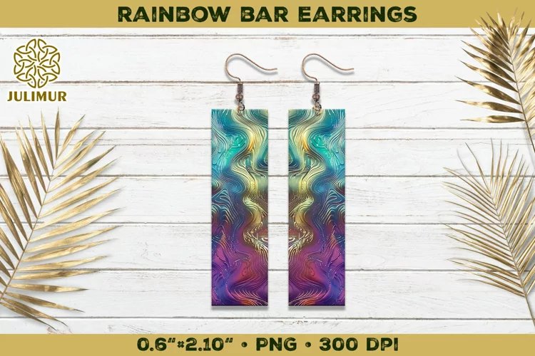 Iridescent Rainbow Bar Earrings Sublimation Design