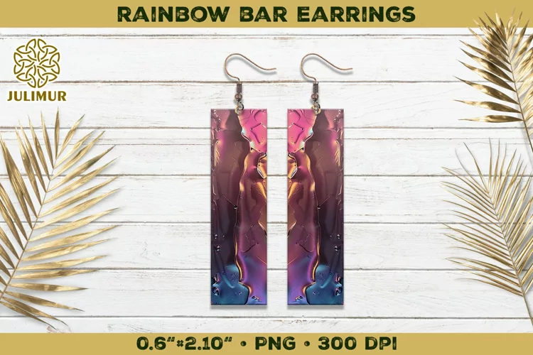 Iridescent Rainbow Bar Earrings Sublimation Design