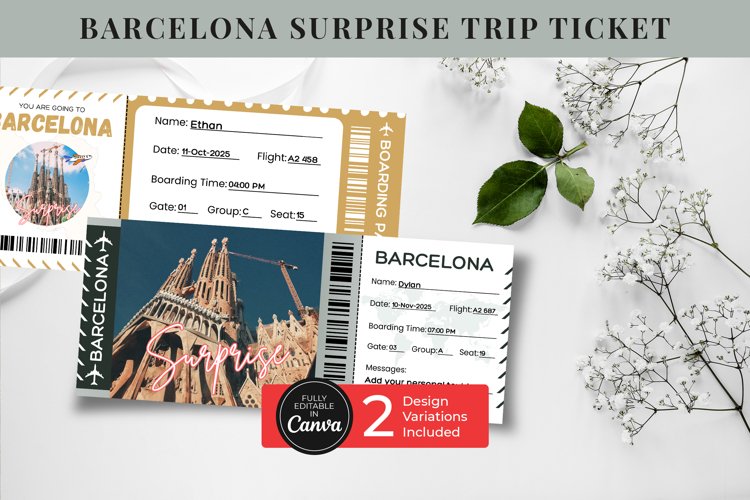 Barcelona Boarding Pass Canva Template