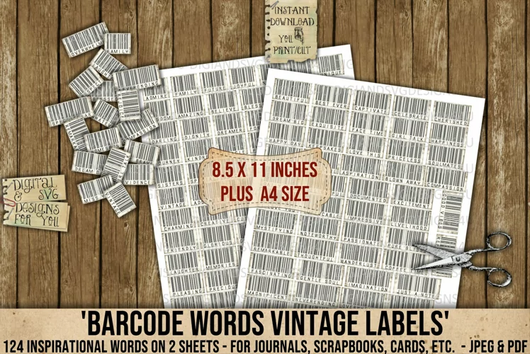 Barcode | Words | Vintage | Labels | Text | Printable